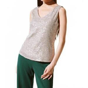 NEW JOSEPH RIBKOFF sequin sleeveless fitted top in beige